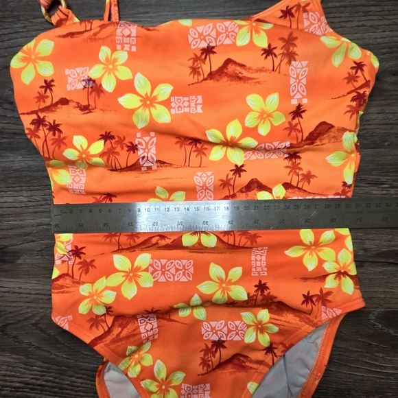 Vintage Ocean Avenue Tropical Hawaiian One Piece Swimsuit Orange Yellow Floral - Picture 6 of 7